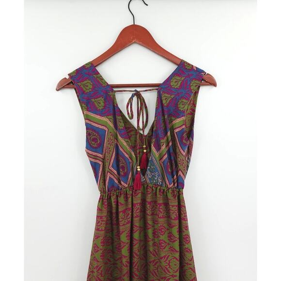 Lovin India Boho Dress XS Purple Paisley Tiered Plunged Hi-Low Midi Festival - Picture 15 of 15
